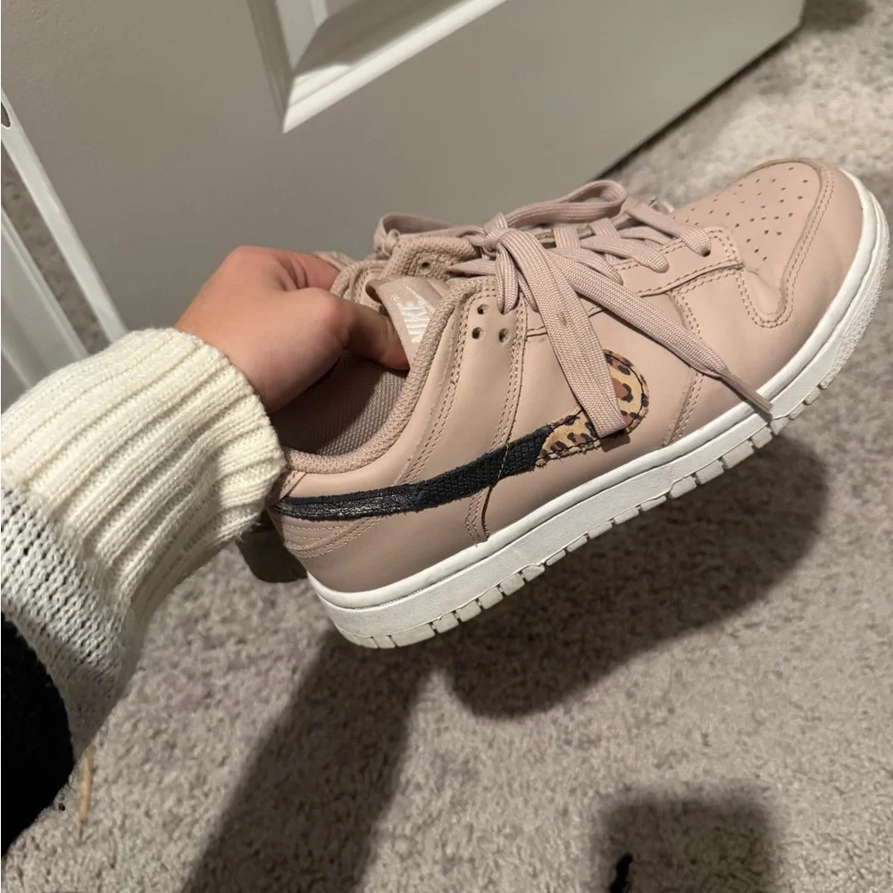 Nike Tan Sneakers with Leopard Print Swoosh